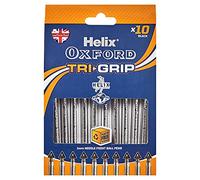 Helix Oxford Tri-Grip - Bolígrafos de punta redonda (10 unidades, tinta negra) con embalaje sin plástico