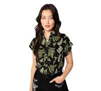 Hell Bunny Gaia Shirt Mujer Camisa Manga Corta Verde-Negro M 100% Viscosa Regular
