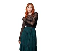 Hell Bunny Snake Charmer Top Camisa de Malla gótica - Flocado de Terciopelo con Estampado de Serpiente, Negro, XL