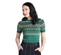 Hell Bunny Vixey Jumper Fox Punto 50'S 60'S Vintage Retro Pinup Manga Corta, Verde
