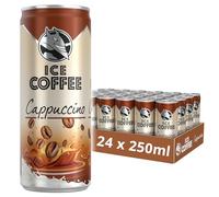 HELL Ice Coffee Cappuccino | 24 latas de 250 ml | 40 mg/100 ml de cafeína | Contiene extractos de grano de café arábica real y Robusta | 75% leche UHT | Sin conservantes | Café helado | Listo para