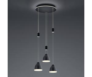 HELL Lámpara colgante LED Leni, 3 luces, redondo, negro True