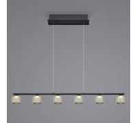 HELL Lámpara colgante Loft LED con cristal ahumado, 6 luces True