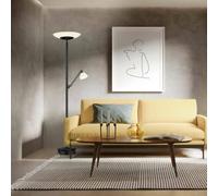 HELL Lámpara de pie LED Findus, de 2 luces, en blanco y negro, con cristal True