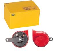 HELLA 3FG 007 424-001 Bocina - TE16 - 12V - 110dB (A) - Rango de frecuencia: 400Hz - sonido grave - eléctrico - Color de carcasa: rojo/negro - Conexión de enchufe plano