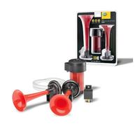 HELLA 3PB 003 001-631 Bocina con accesorios electroneumático | Tono agudo bajo, eléctrico-neumático, ECE - Color de la carcasa: rojo-negro - Cantidad: 1
