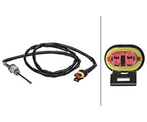 HELLA 6PT 358 181-381 Sensor, temp. gas escape - 2polos - atornillado - Cable: 1000mm