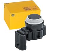 HELLA 6PX 358 141-361 Sensor, auxiliar de aparcamiento - en forma de ángulo - 3polos - enchufado - barnizable - con anillod e sujeción