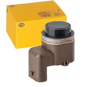 HELLA 6PX 358 141-821 Sensor, auxiliar de aparcamiento - en forma de ángulo - 3polos - enchufado - rebarnizable - con anillod e sujeción