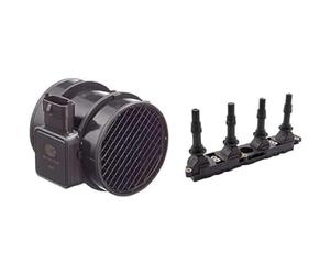 HELLA 8ET 009 142-031 Medidor de masa de aire - 4 polos - boquilla de tubo y HELLA 5DA 358 000-041 bobina de encendido - 12V - 5 polos - atornillado