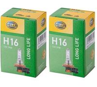 HELLA 8GH 186 996-001 Lámpara - H16 - Long Life up to 3x longer lifetime - 12V - 19W - Tipo de portalámpara: PGJ19-3 - caja - Cant.: 1 (Paquete de 2)
