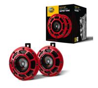 HELLA Bocina - HELLA PERFORMANCE HORN B133 SET - 12V - 118dB (A) - Rango de frecuencia: 300/500Hz - sonido grave/sonido agudo - eléctrico - ECE - Color de carcasa: rojo/negro - 3AG 003 399-801