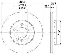 HELLA PAGID 8DD 355 127-291 Disco de freno 53953PRO_HC altamente carbonizado revestido 256mm 22mm ventilación externa por ej. AUDI / SEAT / SKODA / STREETSCOOTER / VW