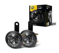 HELLA Set de 2 Bocinas de Claxon negro 012588151. Voltaje de 12V. Frecuencia de Sonido Potente de 360/430Hz, incluye soporte montado. En caja con Instructivo gráfico.