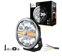Hella VALUEFIT LED Faro de Carretera - Blade Chrome 9" - 12V / 24V | redondo - Número de referencia: 50 - cristalino - Color luz: blanco/ámbar - Cable: 500 mm - Parte frontal