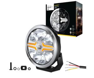 Hella VALUEFIT LED Faro de Carretera - Blade Chrome 9" - 12V / 24V | redondo - Número de referencia: 50 - cristalino - Color luz: blanco/ámbar - Cable: 500 mm - Parte frontal