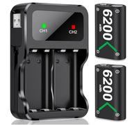HELLCOOL Bateria para Mando Xbox, 2x6200mWh Pilas Recargables con Cargador Pilas/Cable Carga/Display LED, Compatible Xbox Series X|S/Xbox OneX|S|Elite Controller - 25 Horas de Juego