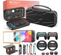 HELLCOOL Switch 2 - Juego de accesorios para Nintendo Switch 2, ultra protección con funda suave, protector de pantalla, mango, volante, tapas de joystick, bolsa de transporte para Nintendo Switch 2