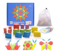 HellDoler Puzzles Infantiles 3 Años,Tangram,Montessori,155Pcs Montessori Bloques de Madera Set Rompecabezas de Formas Geométricas, DIY Montessori Tangram, 24Pcs Tarjetas de Diseño para Niños