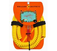 Heller Electric Coil-Connect Pro - Cable en espiral de 30 pies, guitarra eléctrica y bajo, enchufes rectos a ángulo recto de 1/4 pulgadas, OFC de 20 AWG, 99% blindado, grado profesional, amarillo