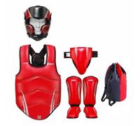 Hellery 5 Piezas Set de Protección para Acolchado Grueso Conjunto de 5 Piezas para Artes Marciales Material PU y EVA Luchadores, Niños, Competición , Red , M