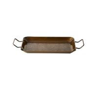 Hellery Bandeja Latón Grabada Decorativa con Asas Servir Grabado Que Juega con la Luz y Estilo Retro Elegante para Acentuar, Bandeja Rectangular De Latón con Asas Dobles Y Grabado Floral