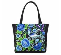 Hellery Bolso Bordado Bolso de Hombro Bolso Floral Bolso Tote en Lona Resistente y Cierre Seguro con Detalles Organizadores Adecuado Compras Universidad Oficina, Azul, Peonía Urraca