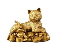 Hellery Gato Decorativo de Cobre Estatua Figura Ornamento Escultura con Pata Levantada y Base Decorada Presencia Brillante Que Coleccionable Adecuado para, Style to 1