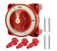 Hellery Interruptor Desconexión Batería Rojo Interruptor Corte Batería 12 V Marino Seccionador Giratorio, 9003E Interruptor De Desconexión De Circuito Único, 48V DC/350A, Con 3 Fundas Y 4 Tornillos