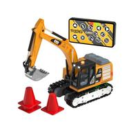 Hellery Mini Excavadora Teledirigida Vehículo de Construcción RC Coche de Juguete Modelo a Escala Brazo Articulado y Cazo Funcional Rotación de y Secuencia, Amarillo Tierra