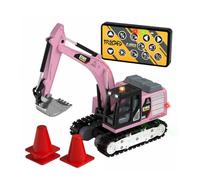 Hellery Mini Excavadora Teledirigida Vehículo de Construcción RC Coche de Juguete Modelo a Escala Brazo Articulado y Cazo Funcional Rotación de y Secuencia, Rosa