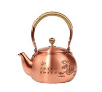 Hellery Tetera de Cobre Tetera Hervidor Cafetera Jarra Artesanal para Hervir Agua y Preparar Té Adecuada para del Té Cocina Doméstica Mesa de Comedor Regalo Uso Diario, 1200ml, Flor De Loto Grabada