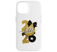 Hello 2026 Gold Disco Ball Bow New Year Celebration Design Carcasa para iPhone 14