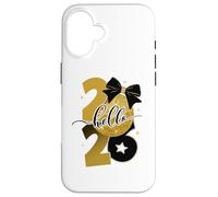 Hello 2026 Gold Disco Ball Bow New Year Celebration Design Carcasa para iPhone 16