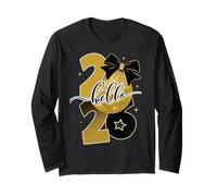 Hello 2026 Gold Disco Ball Bow New Year Celebration Design Manga Larga