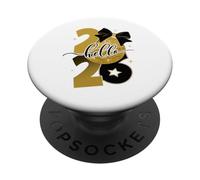 Hello 2026 Gold Disco Ball Bow New Year Celebration Design PopSockets PopGrip Adhesivo