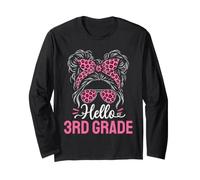 Hello 3rd Grade Girl Leopard Bow Regreso a la Escuela Manga Larga