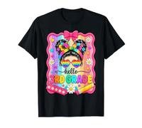 Hello 3rd Grade Rainbow Back To School Messy Bun Girl Camiseta