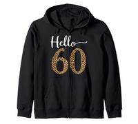 Hello 60 Funny 60th Birthday Leopard Print Sesenta años Sudadera con Capucha