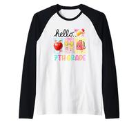 Hello 7th Grade Apple Bow - Estuche para lápices Camiseta Manga Raglan