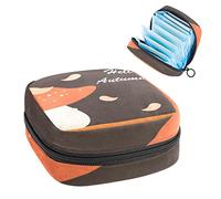 Hello Autumn Cute Hand Drawn Mashroom & Fallen Leaves-01 Period Pouch portátil, Tampón Storage Bag for Sanitary Napkins, Varios colores, 4.7x6.6x6.6 in/12x17x17 cm