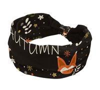 Hello Autumn - Diadema ancha con diseño de zorro de dibujos animados para mujer, diadema turbante suave, antideslizante, diadema elástica para el sudor, yoga, entrenamiento, bandana con nudos cruzados