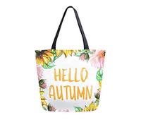 Hello Autumn Floral Girasol Amapolas Bolsa de lona para mujer Casual bolso de hombro grande reutilizable bolsa de compras