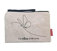 Hello-Bags. Bolso Neceser/Cartera de Mano. Exterior: Algodón 100%. con Cremallera y Forro Interior. Incluye Bonito sobre Kraft de Regalo. Modelo Tus ALAS. Color: Crudo. 23 * 15,5 cm.