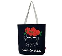 hello-bags. Bolso Tote bag con cremallera, forro y bolsillo interior. Exterior: Algodón 100%. Incluye bonito sobre kraft de regalo. Modelo: VIVALAVIDA. Color: Crudo/Negro. Medidas:37x38 cm.