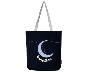 Hello-Bags. Bolso Tote Bag con Cremallera, Forro y Bolsillo Interior. Exterior: Algodón 100%. Incluye Bonito sobre Kraft de Regalo. Modelo: LUNATICA. Color: Crudo/Negro. Medidas:37x38 cm.