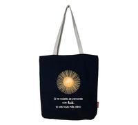 hello-bags. Bolso Tote bag con cremallera, forro y bolsillo interior. Exterior: Algodón 100%. Incluye sobre kraft de regalo. Modelo SI TE RODEAS. Color: Crudo/Negro. Medidas: 37x 38 cm.