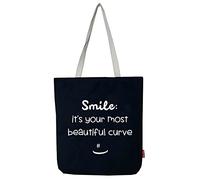 Hello-Bags. Bolso Tote Bag. con Cremallera, Forro y Bolsillo Interior. Exterior: Algodón 100%. Incluye sobre Kraft de Regalo. Modelo Smile. Color: Negro.