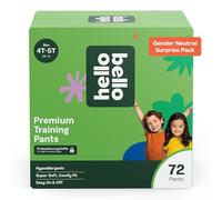 Hello Bello Pantalones de entrenamiento de alta calidad, talla 4T-5T (38+ libras), paquete sorpresa, 72 unidades, hipoalergénicos, con tacto suave, similar a la tela, varios patrones neutros de género