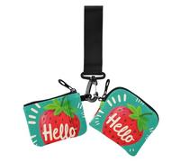 Hello Cartoon - Monedero doble con diseño de fresa roja para tarjetas de crédito, monedero delgado desmontable para mujer con correa de muñeca para uso diario, 2 unidades, Hello Cartoon - Linda fresa